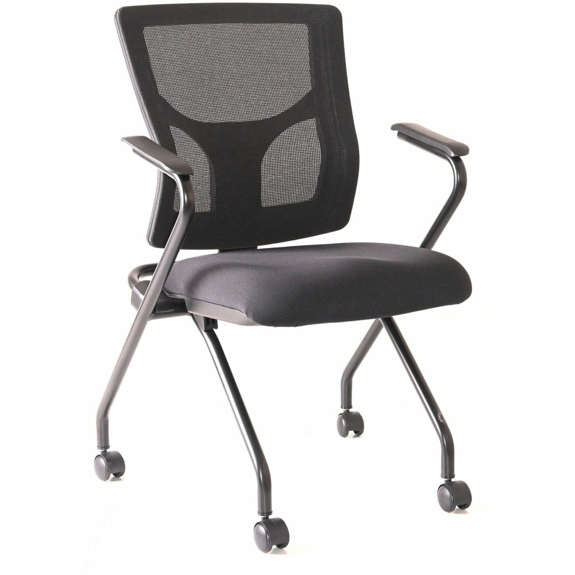 Lorell Conjure Mesh Training Chairs with Arms - Polyurethane, Molded Foam, Fabric Seat - Black - Armrest - 2/Carton