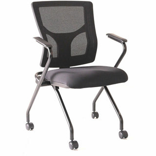 Lorell Conjure Mesh Training Chairs with Arms - Polyurethane, Molded Foam, Fabric Seat - Black - Armrest - 2/Carton