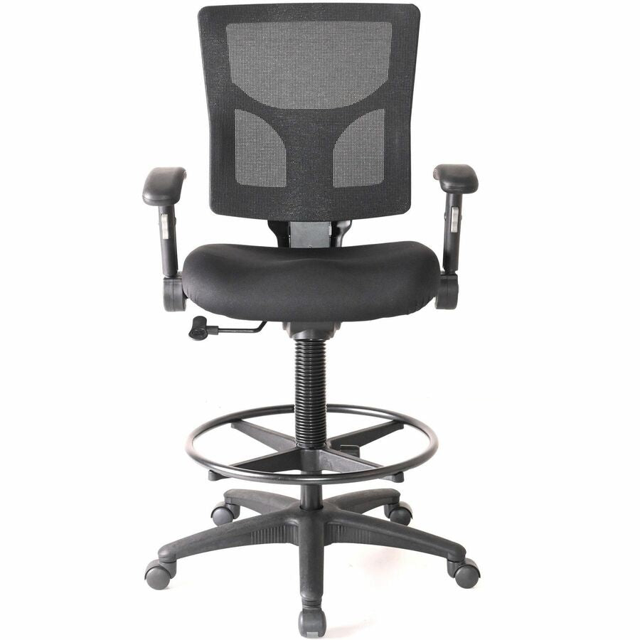Lorell Conjure Office Stool - Fabric, Polyurethane, Molded Foam Seat - Black - Armrest - 1 Each