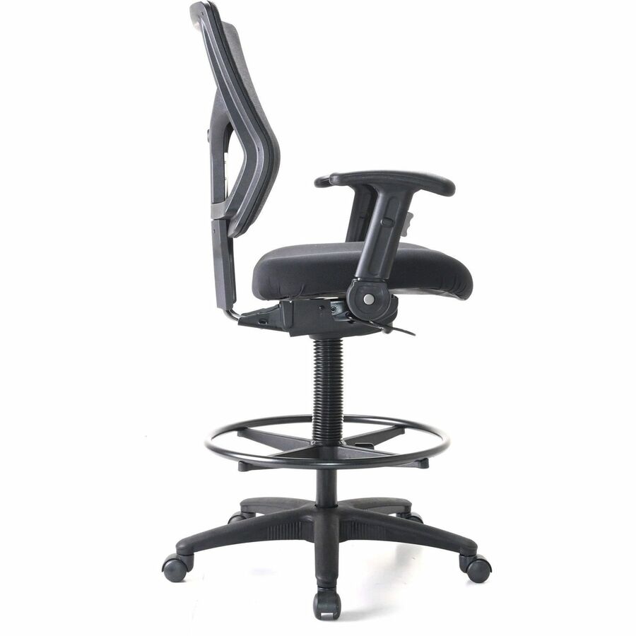 Lorell Conjure Office Stool - Fabric, Polyurethane, Molded Foam Seat - Black - Armrest - 1 Each