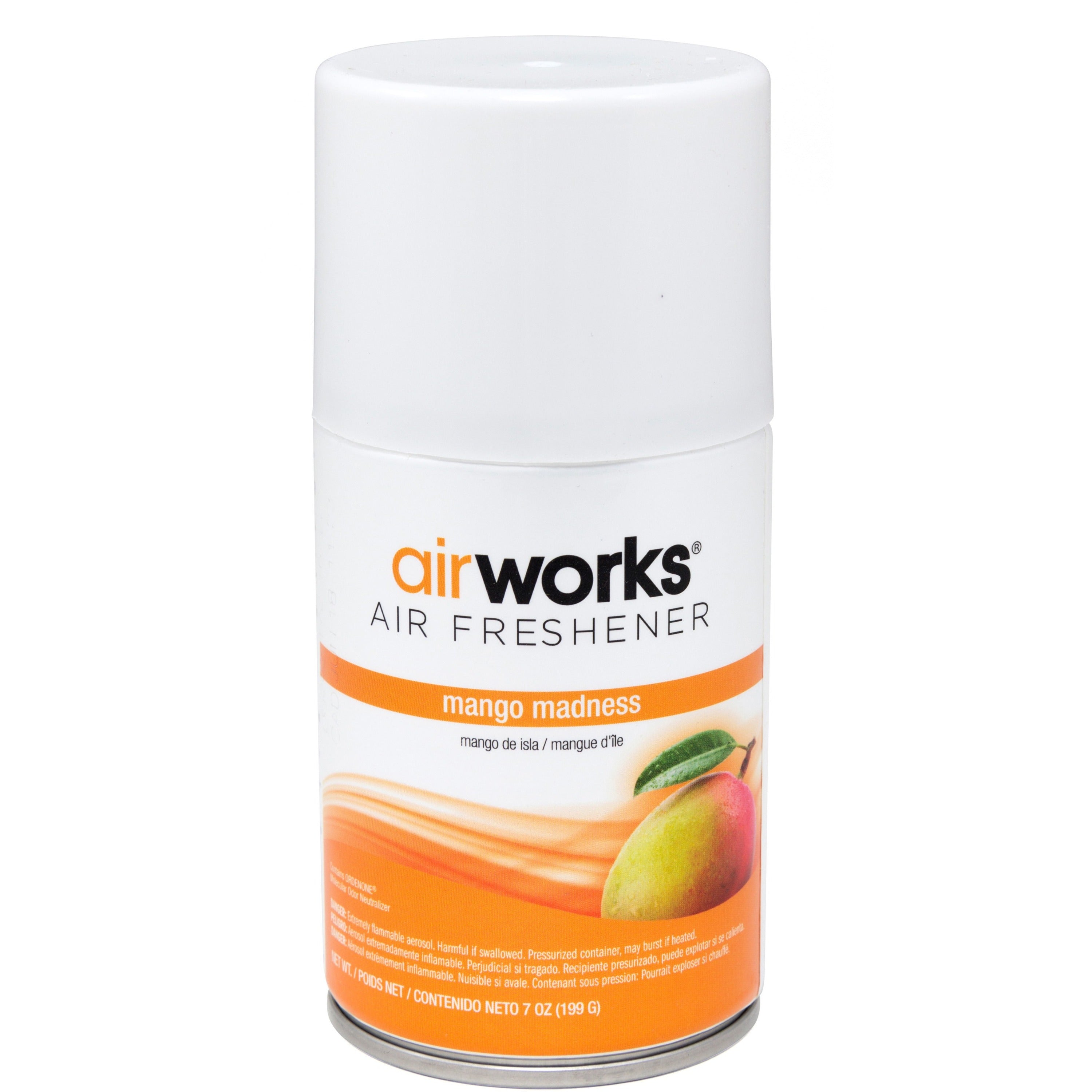 Hospeco AirWorks Metered Aerosol Air Fresheners - Spray - 600 ft - 7 fl oz (0.2 quart) - Mango Madness - 30 Day - 12 / Carton - Wall Mountable