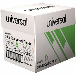 30% Recycled Copy Paper, 92 Bright, 20 lb Bond Weight, 8.5 x 11, White, 500 Sheets/Ream, 5 Reams/Carton