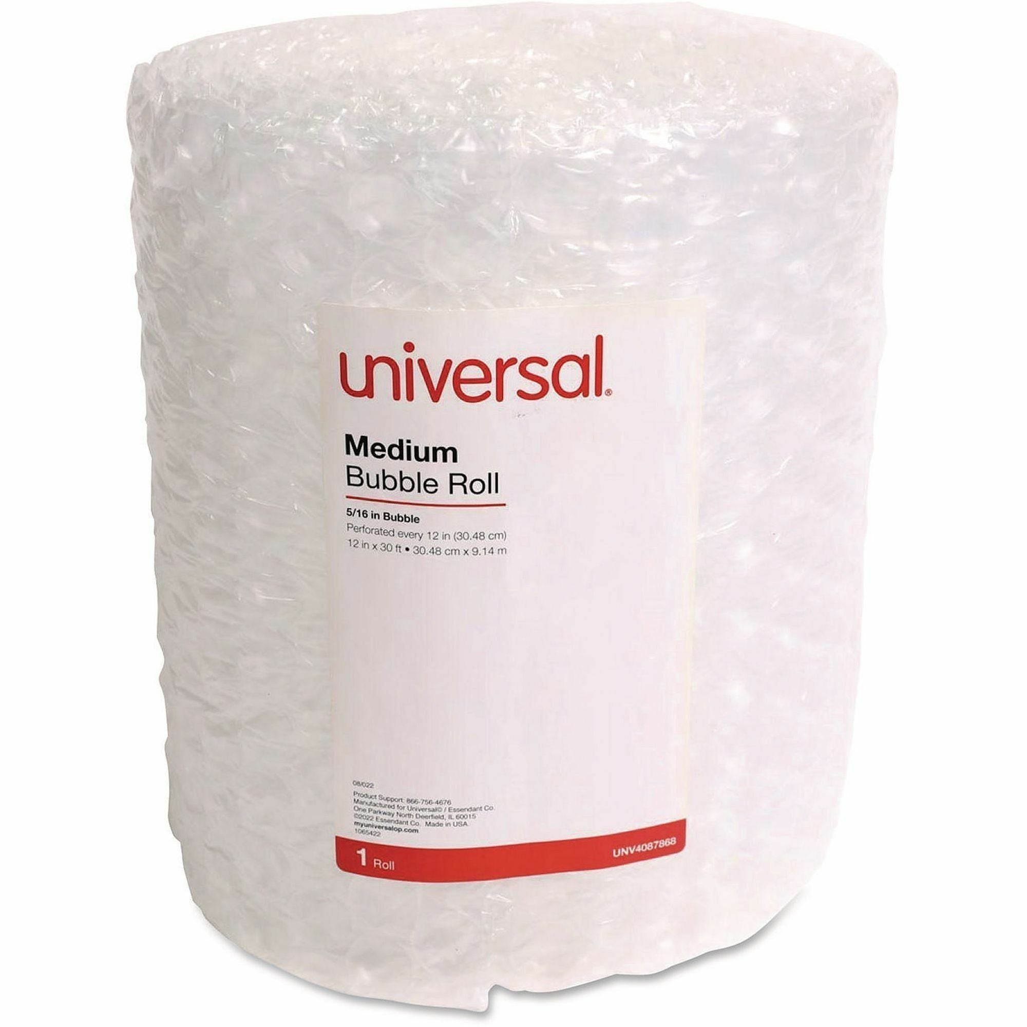 Bubble Packaging, 0.31" Thick, 12" x 30 ft, Perforated Every 12", Clear, 12/Carton