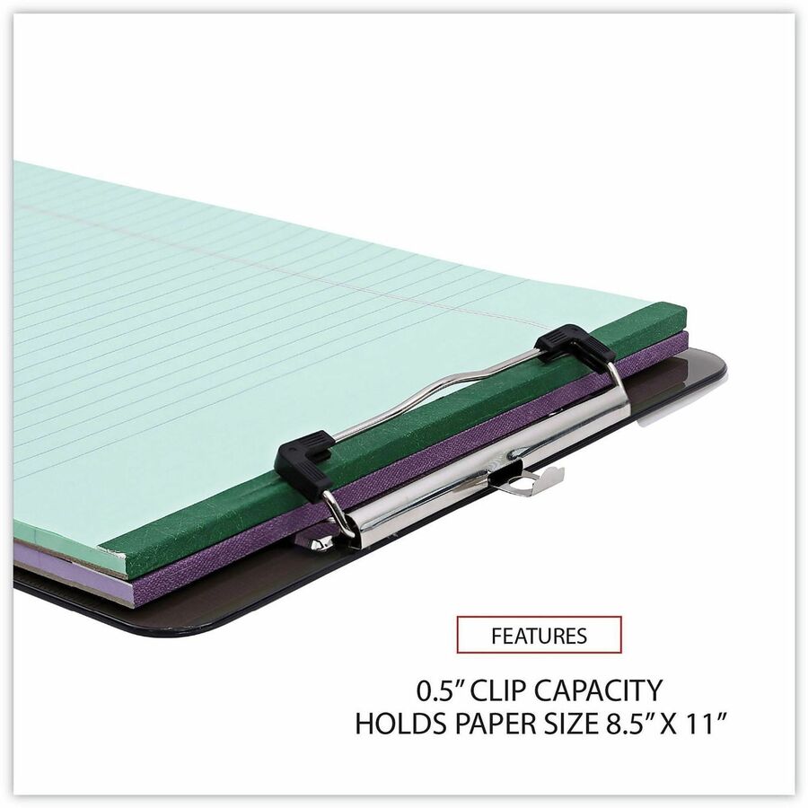 Plastic Clipboard with Low Profile Clip, 0.5" Clip Capacity, Holds 8.5 x 11 Sheets, Translucent Black