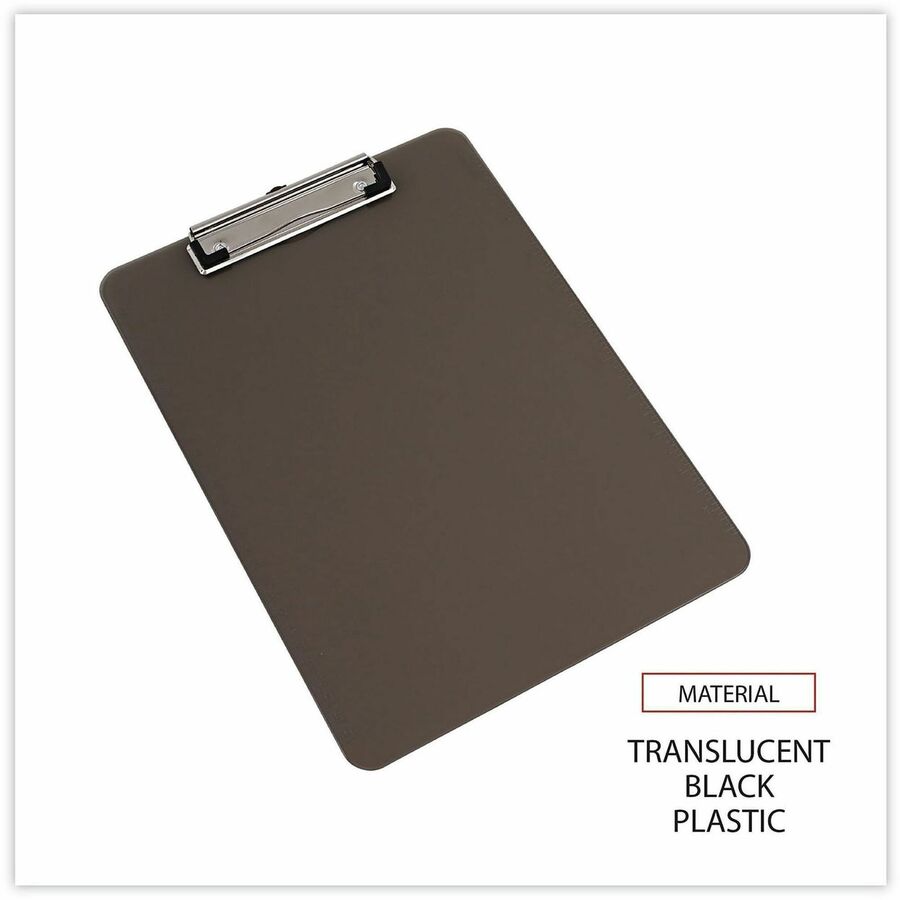 Plastic Clipboard with Low Profile Clip, 0.5" Clip Capacity, Holds 8.5 x 11 Sheets, Translucent Black