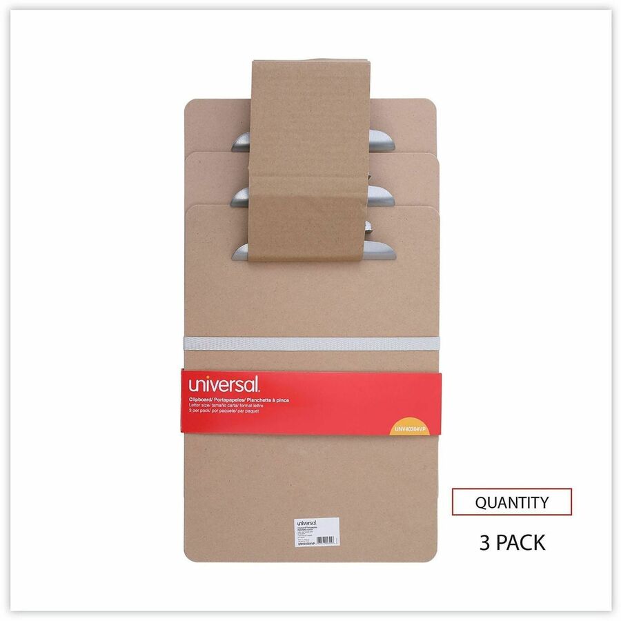 Hardboard Clipboard, 1.25" Clip Capacity, Holds 8.5 x 11 Sheets, Brown, 3/Pack