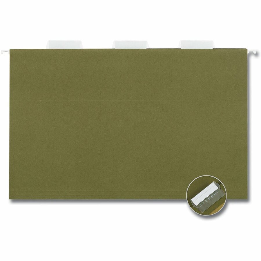 Hanging File Folders, Legal Size, 1/5-Cut Tabs, Standard Green, 50/Carton