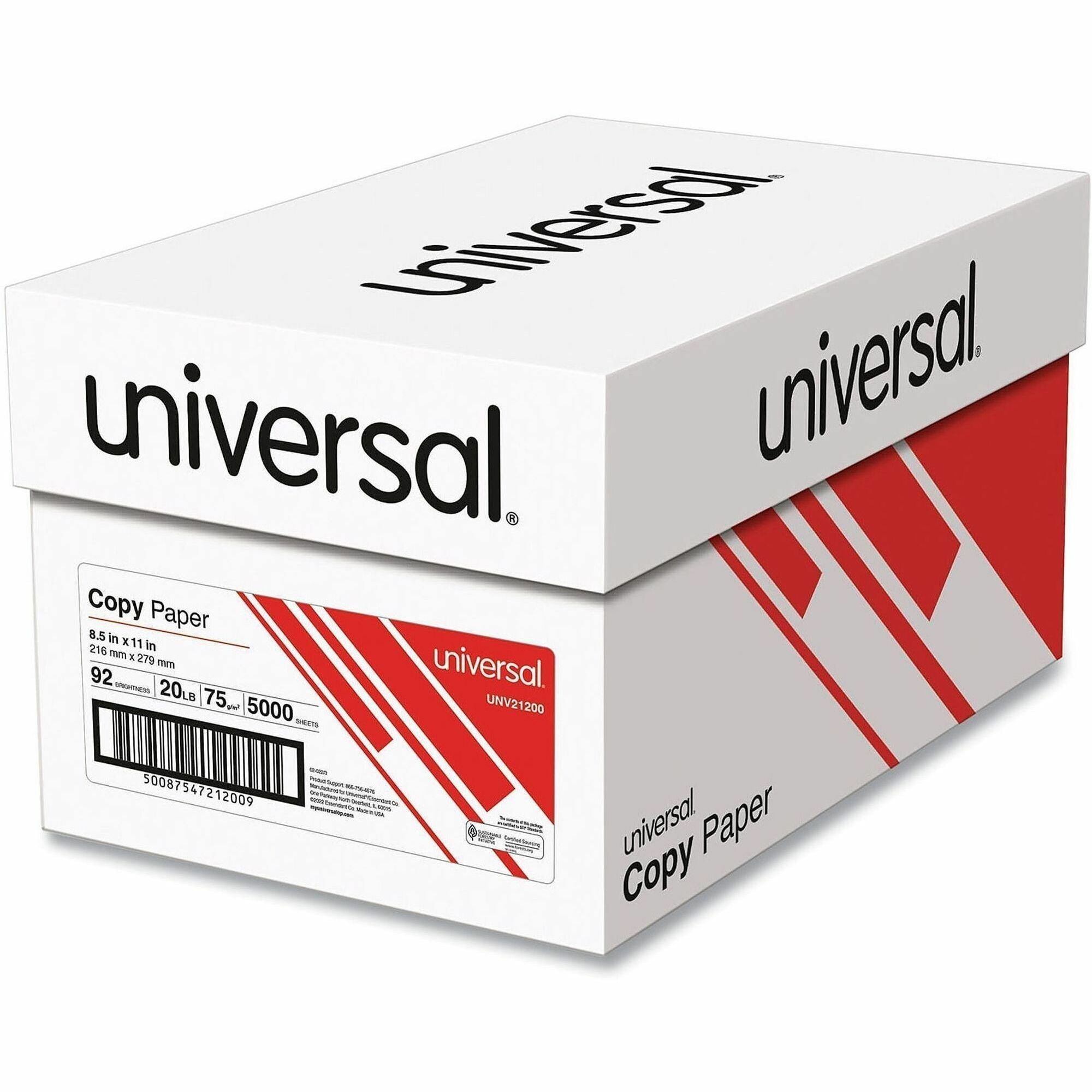Copy Paper, 92 Bright, 20 lb Bond Weight, 8.5 x 11, White, 500 Sheets/Ream, 10 Reams/Carton, 40 Cartons/Pallet