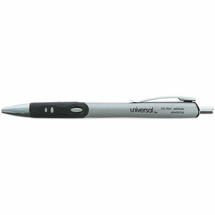 Comfort Grip Gel Pen, Retractable, Medium 0.7 mm, Black Ink, Gray/Black/Silver Barrel, Dozen