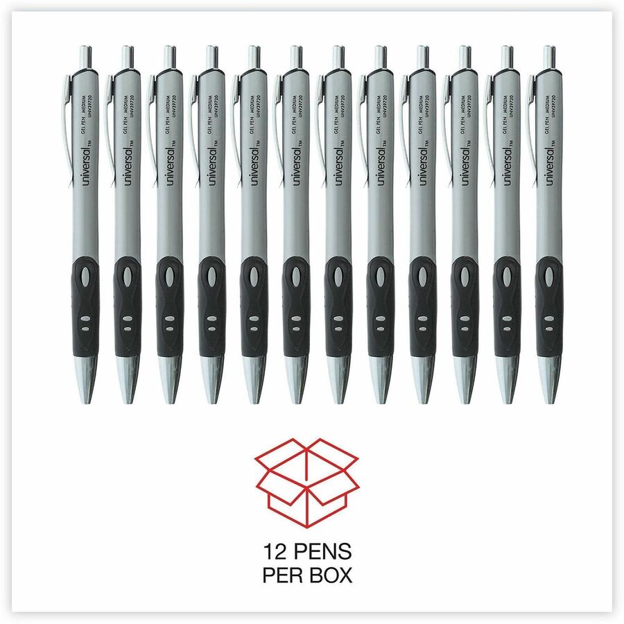 Comfort Grip Gel Pen, Retractable, Medium 0.7 mm, Black Ink, Gray/Black/Silver Barrel, Dozen