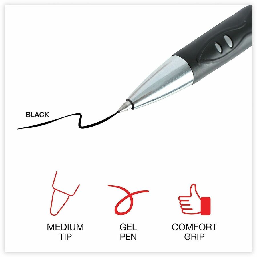 Comfort Grip Gel Pen, Retractable, Medium 0.7 mm, Black Ink, Gray/Black/Silver Barrel, Dozen