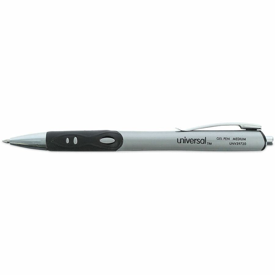 Comfort Grip Gel Pen, Retractable, Medium 0.7 mm, Black Ink, Gray/Black/Silver Barrel, Dozen