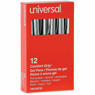 Comfort Grip Gel Pen, Retractable, Medium 0.7 mm, Black Ink, Gray/Black/Silver Barrel, Dozen