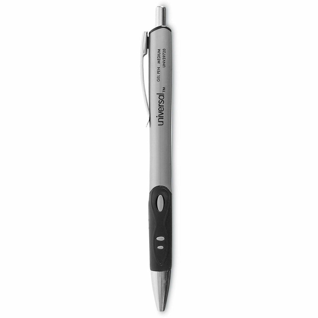 Comfort Grip Gel Pen, Retractable, Medium 0.7 mm, Black Ink, Gray/Black/Silver Barrel, Dozen