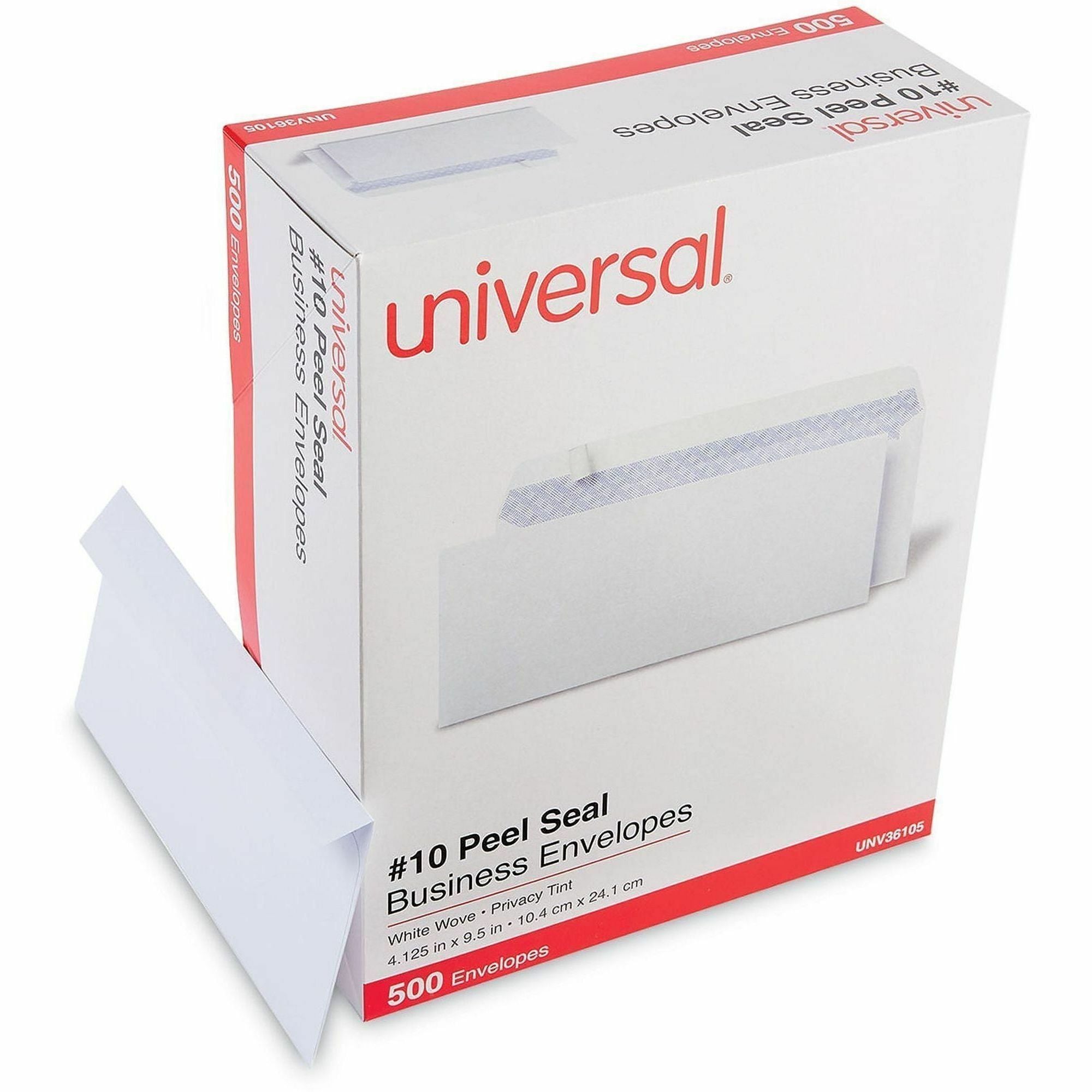 Peel Seal Strip Security Tint Business Envelope, #10, Square Flap, Self-Adhesive Closure, 4.25 x 9.63, White, 500/Box
