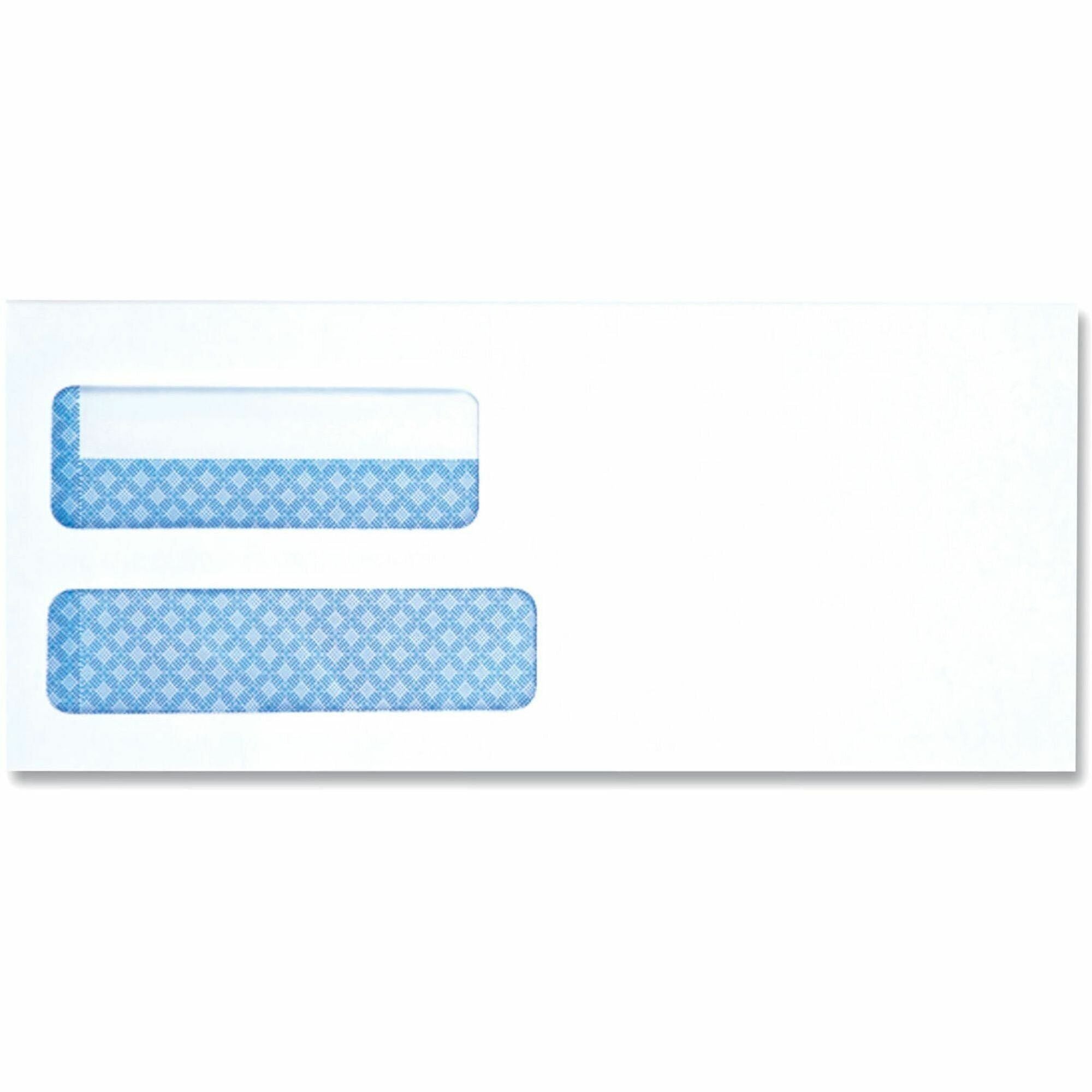 Double Window Business Envelope, #10, Square Flap, Self-Adhesive Closure, 4.13 x 9.5, White, 500/Box