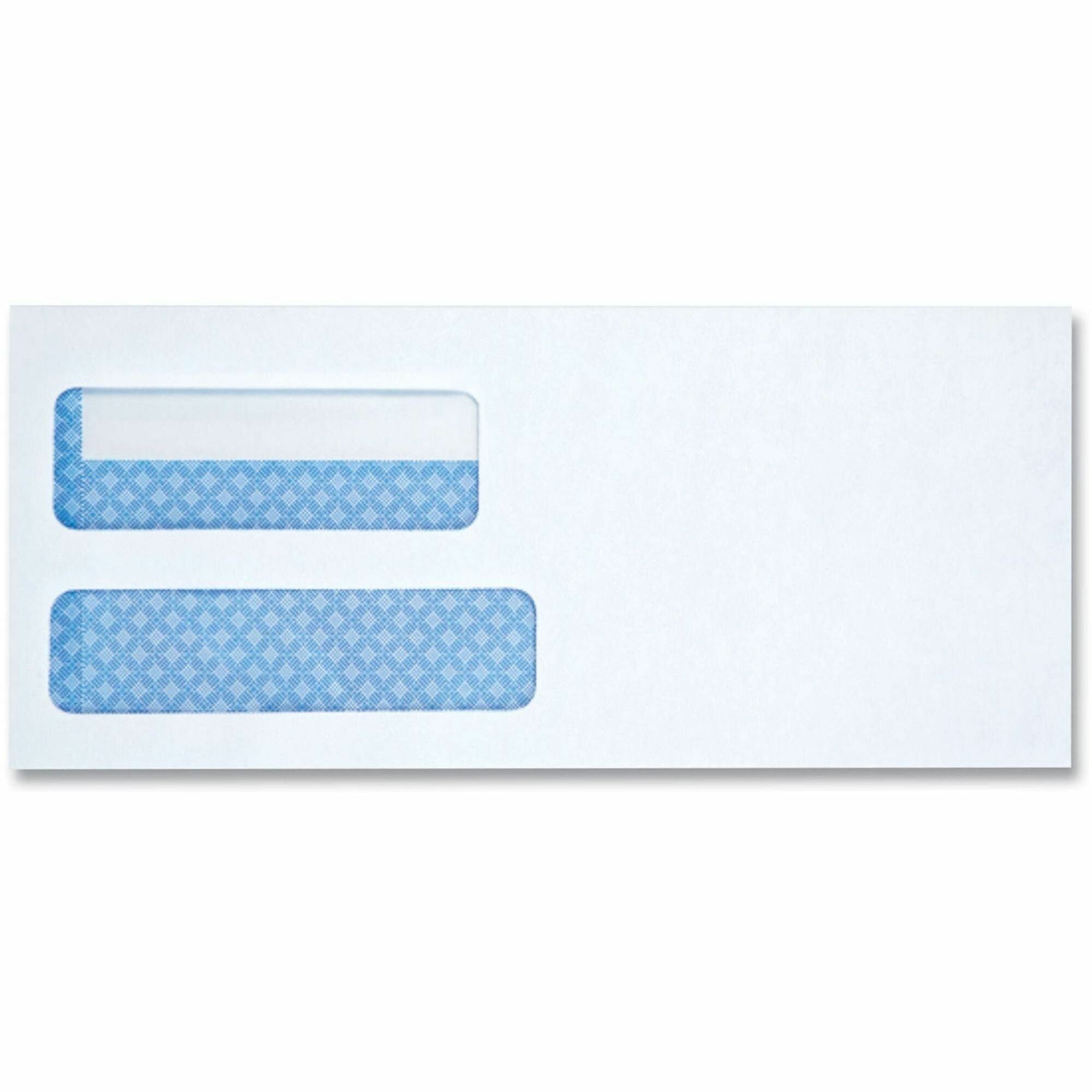 Double Window Business Envelope, #10, Square Flap, Gummed Closure, 4.13 x 9.5, White, 500/Box