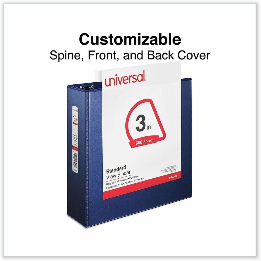 Slant D-Ring View Binder, 3 Rings, 3" Capacity, 11 x 8.5, Navy Blue