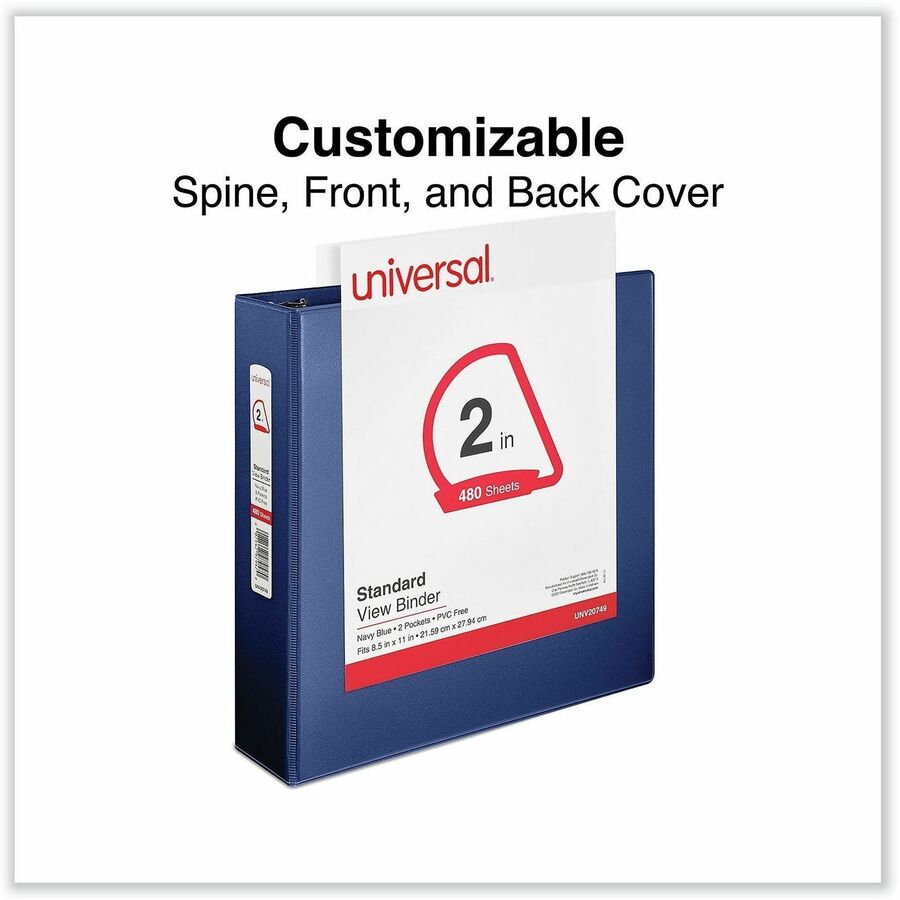 Slant D-Ring View Binder, 3 Rings, 2" Capacity, 11 x 8.5, Navy Blue
