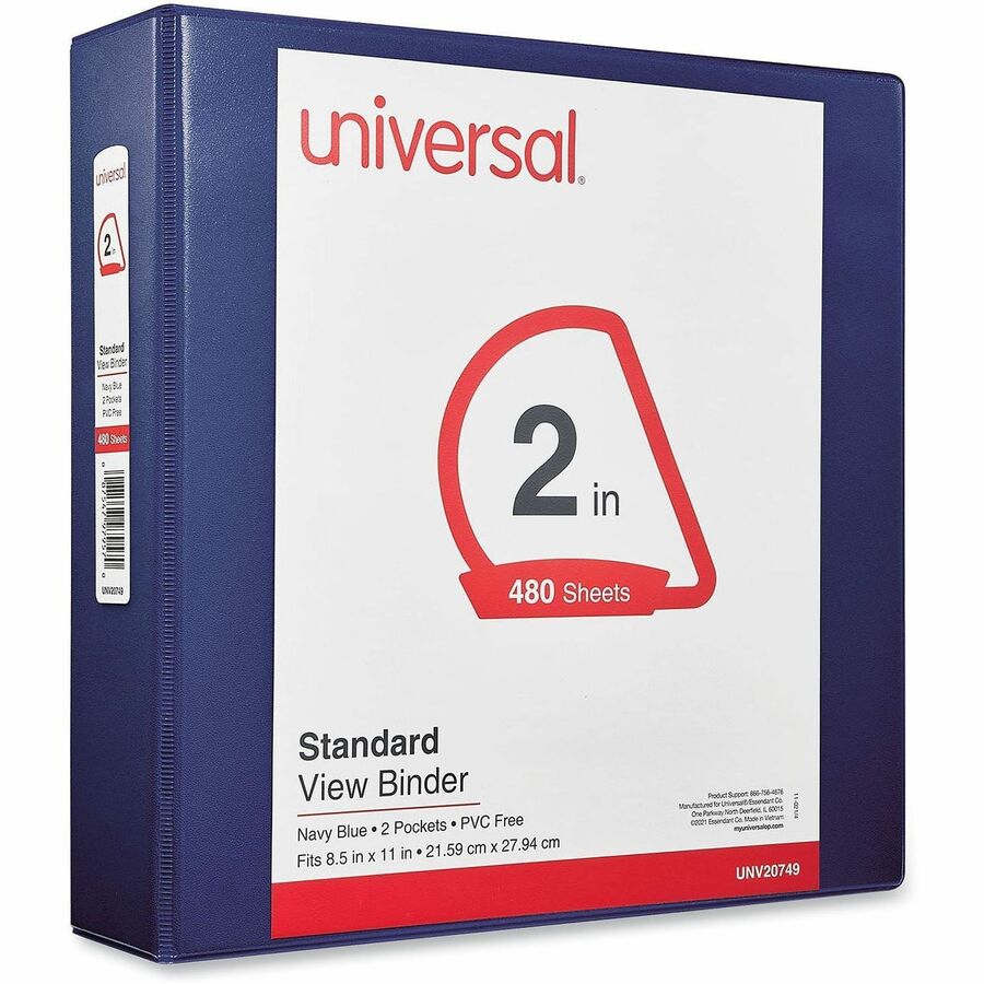 Slant D-Ring View Binder, 3 Rings, 2" Capacity, 11 x 8.5, Navy Blue