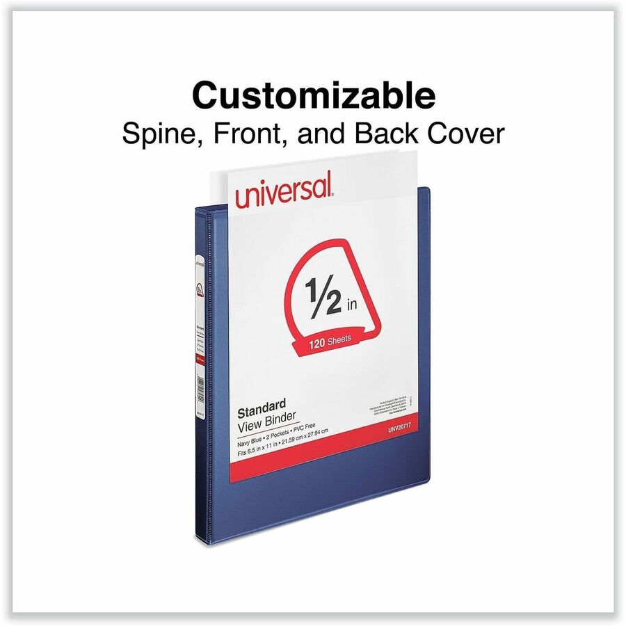 Slant D-Ring View Binder, 3 Rings, 0.5" Capacity, 11 x 8.5, Navy Blue