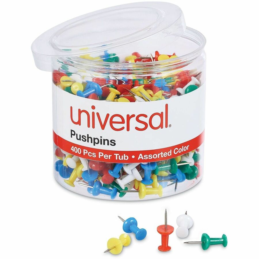 Colored Push Pins, Plastic, Assorted, 0.38", 400/Pack