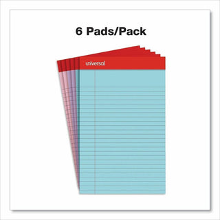 Perforated Ruled Writing Pads, Narrow Rule, Red Headband, 50 Assorted Pastels 5 x 8 Sheets, 6/Pack