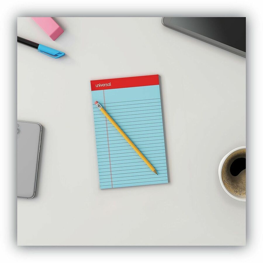 Perforated Ruled Writing Pads, Narrow Rule, Red Headband, 50 Assorted Pastels 5 x 8 Sheets, 6/Pack