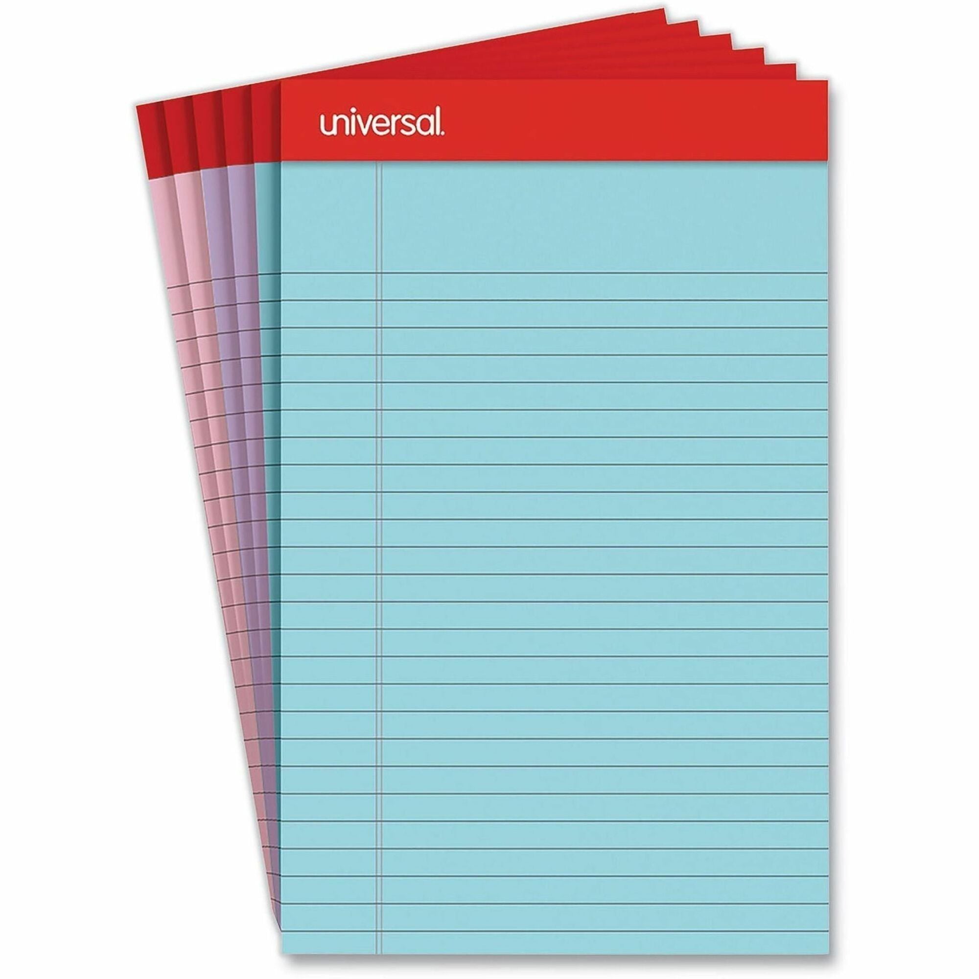 Perforated Ruled Writing Pads, Narrow Rule, Red Headband, 50 Assorted Pastels 5 x 8 Sheets, 6/Pack
