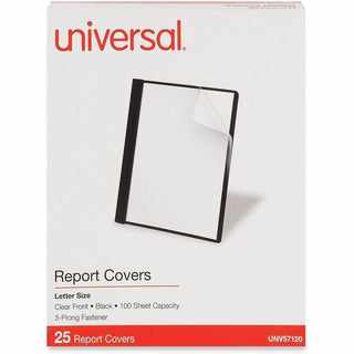 Clear Front Report Cover, Prong Fastener, 0.5" Capacity, 8.5 x 11, Clear/Black, 25/Box