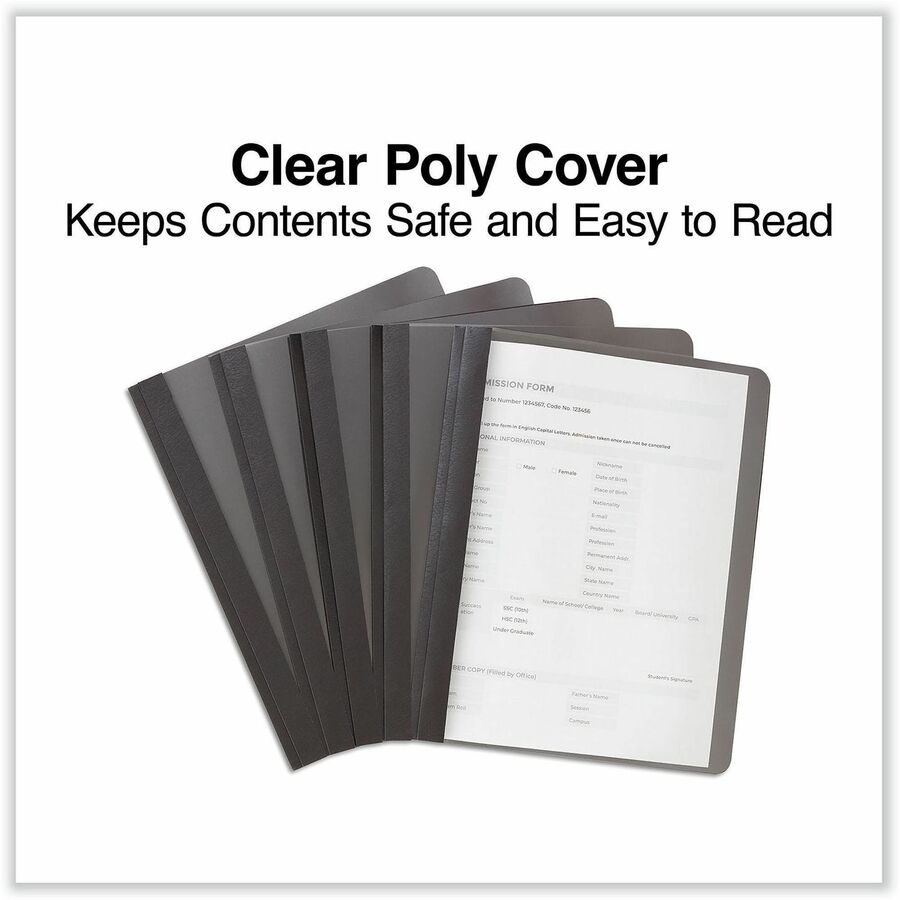 Clear Front Report Cover, Prong Fastener, 0.5" Capacity, 8.5 x 11, Clear/Black, 25/Box