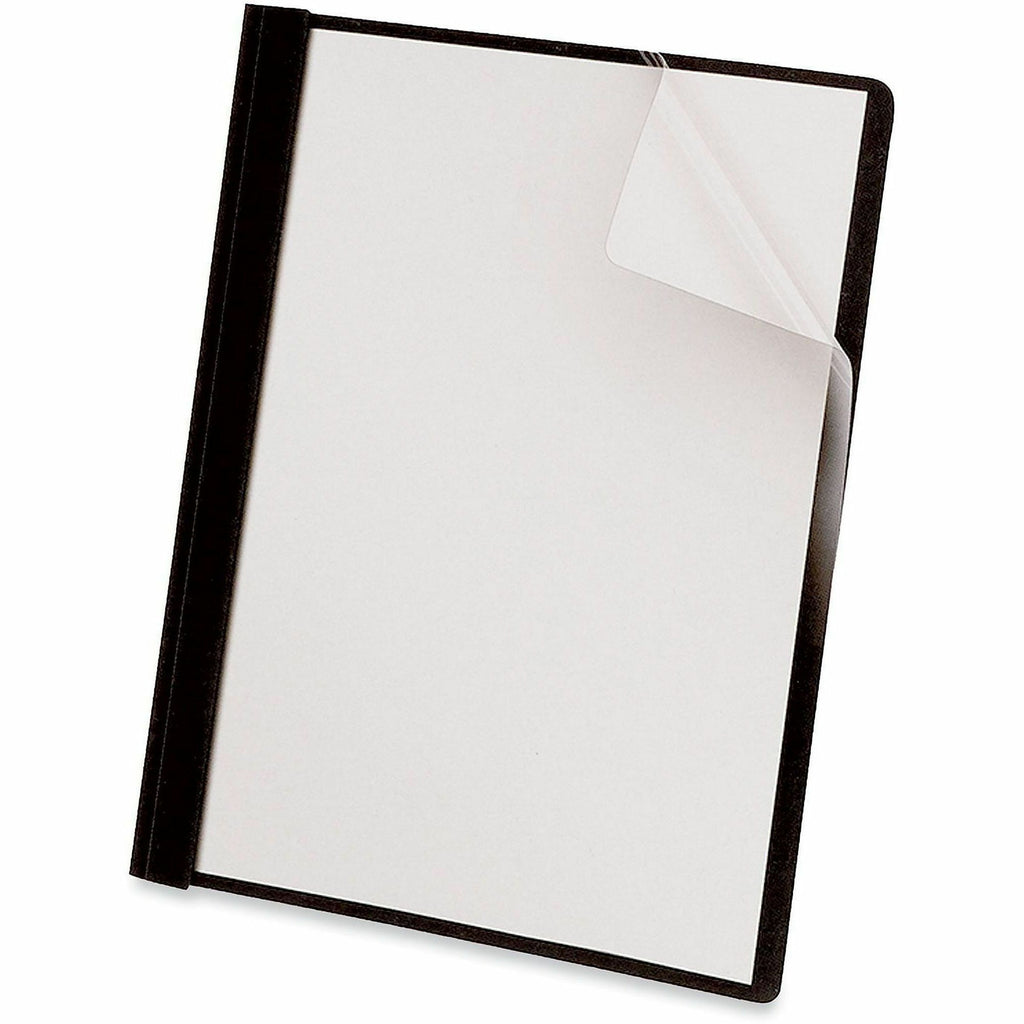 Clear Front Report Cover, Prong Fastener, 0.5" Capacity, 8.5 x 11, Clear/Black, 25/Box