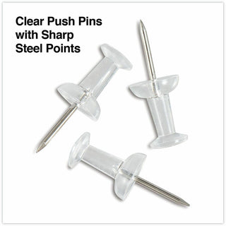 Clear Push Pins, Plastic, Clear, 0.38", 400/Pack