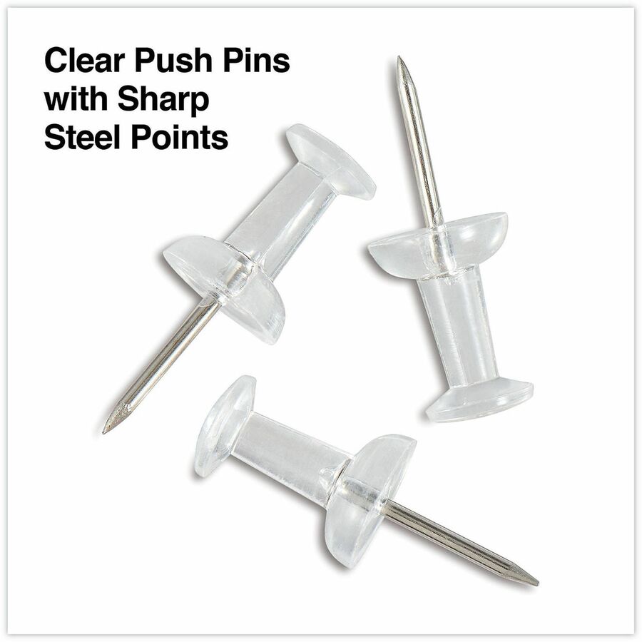 Clear Push Pins, Plastic, Clear, 0.38", 400/Pack