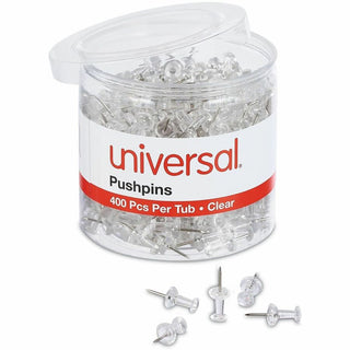 Clear Push Pins, Plastic, Clear, 0.38", 400/Pack