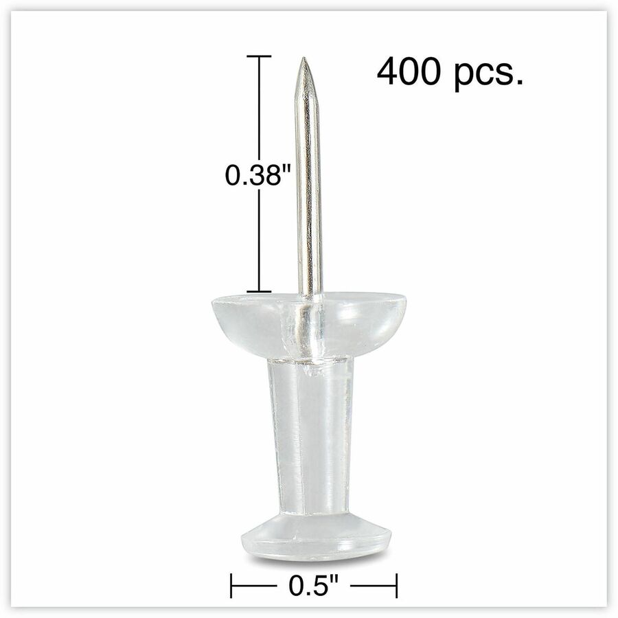 Clear Push Pins, Plastic, Clear, 0.38", 400/Pack