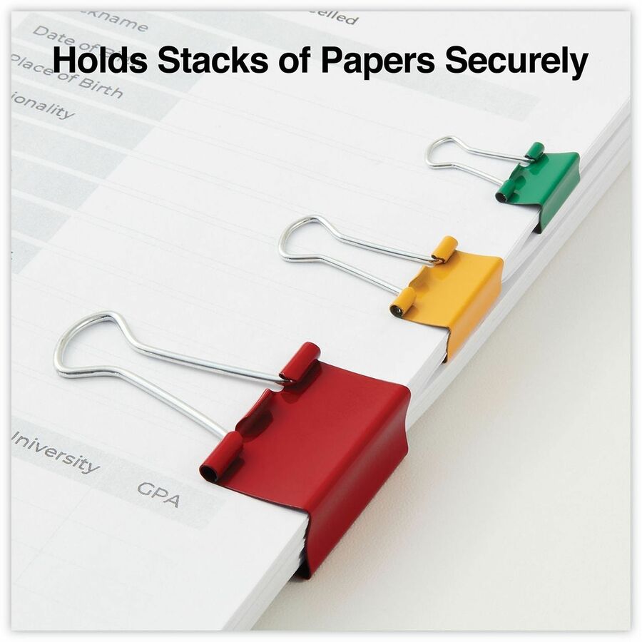 Binder Clips with Storage Tub, (12) Mini (0.5"), (12) Small (0.75"), (6) Medium (1.25"), Assorted Colors