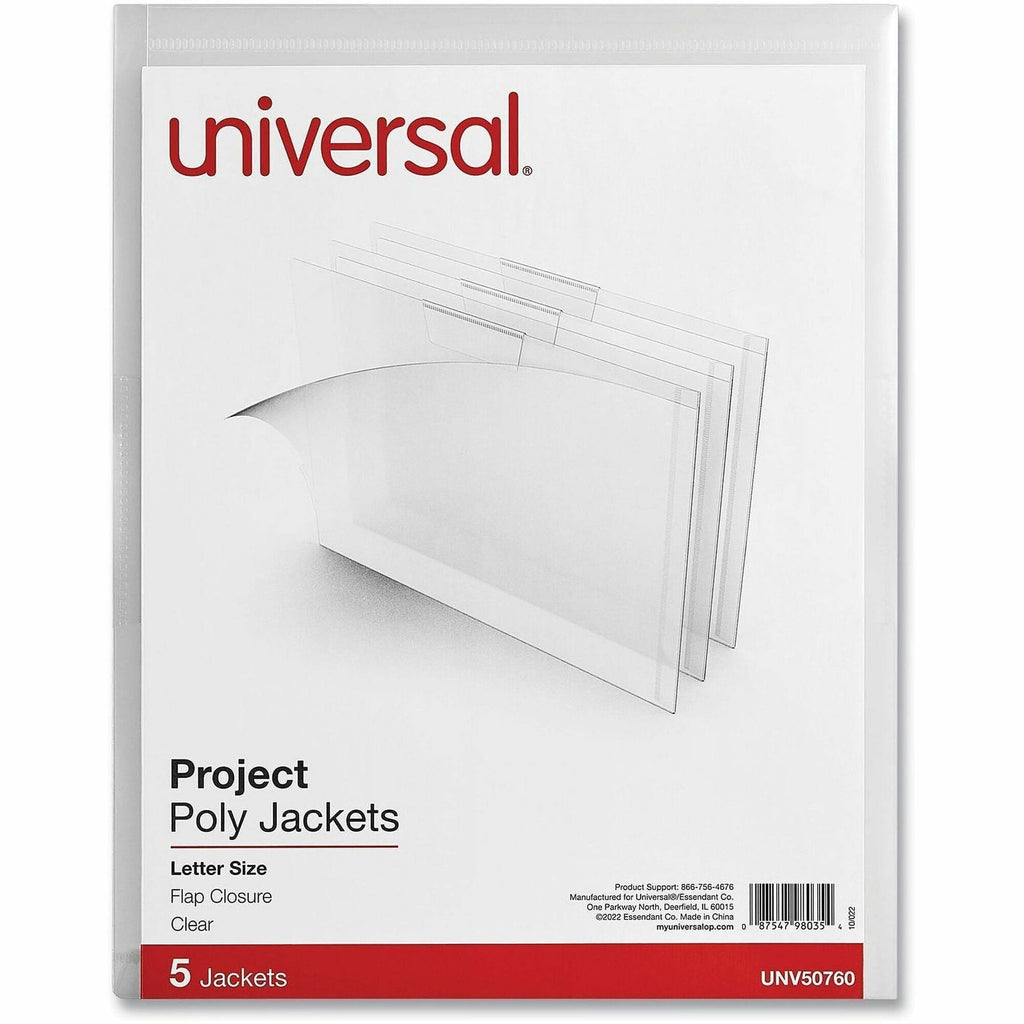 Project Poly Jackets, Letter Size, Clear, 5/Pack