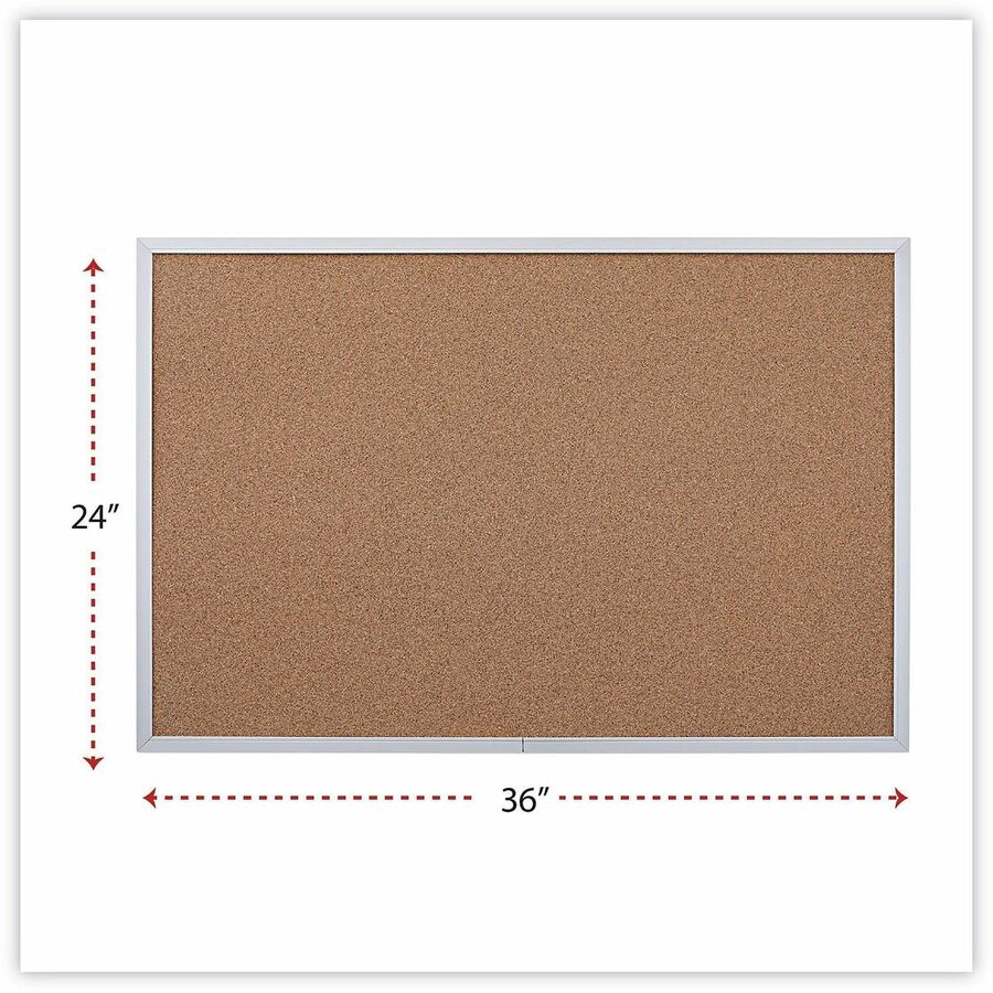Cork Bulletin Board, 36 x 24, Tan Surface, Aluminum Frame