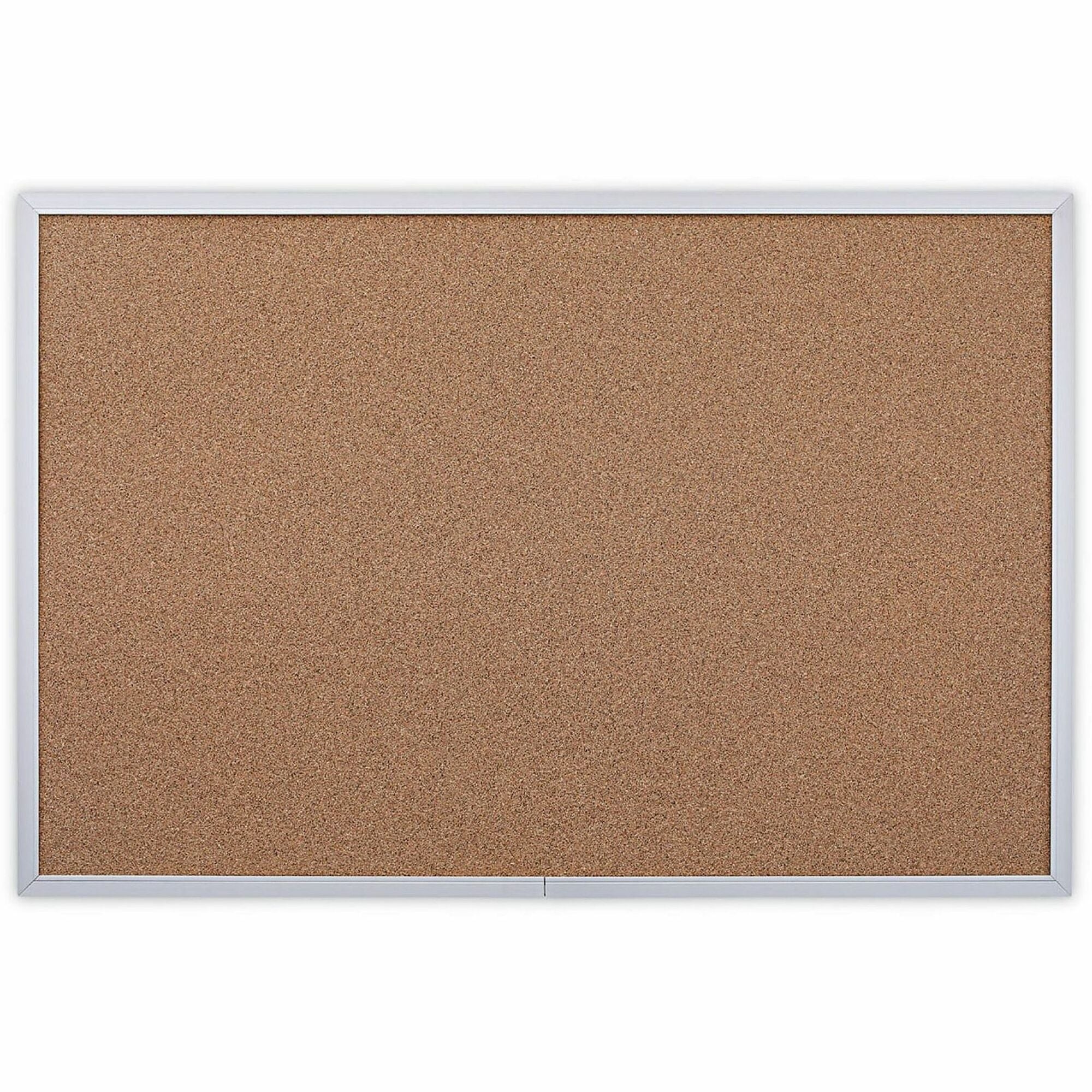 Cork Bulletin Board, 36 x 24, Tan Surface, Aluminum Frame