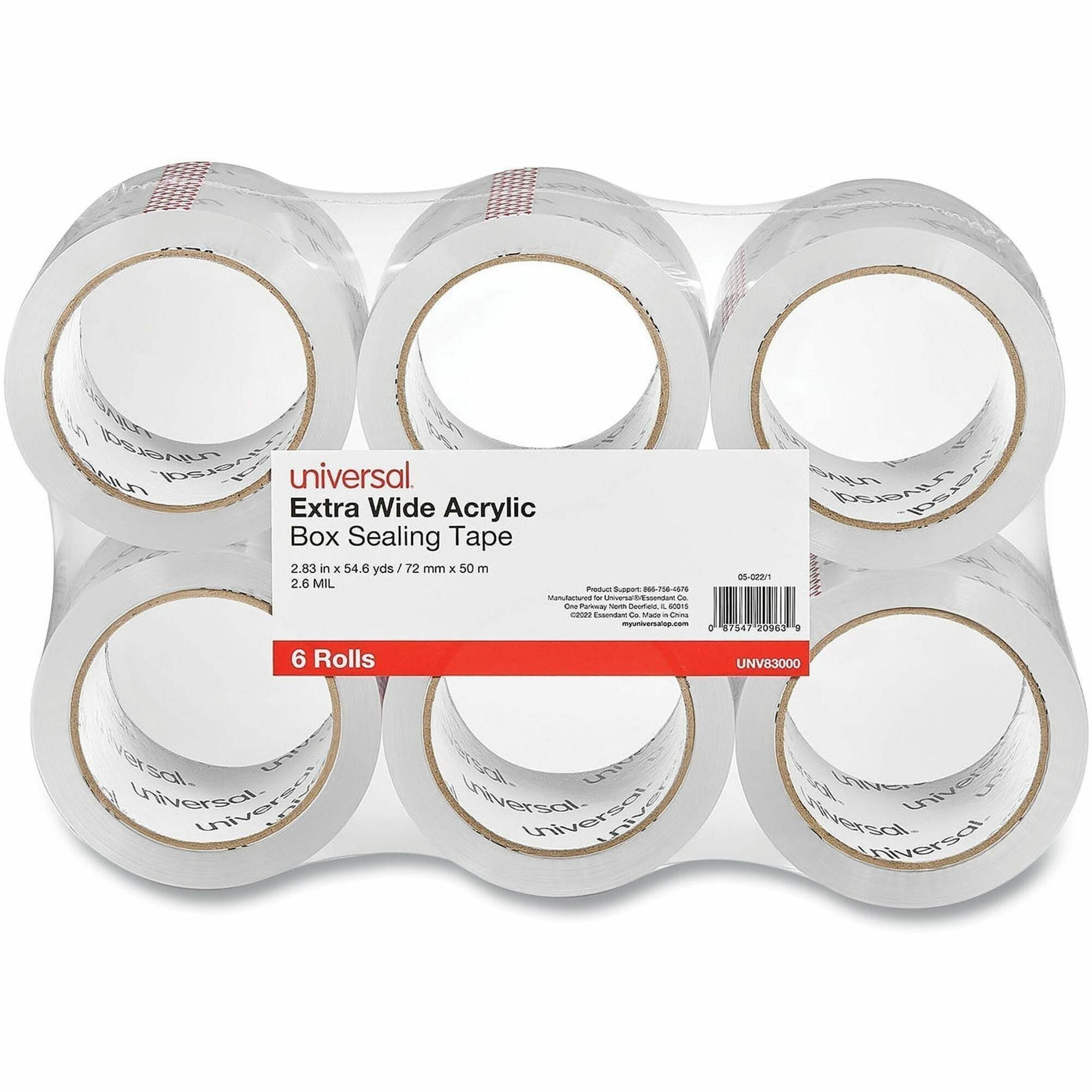 Extra-Wide Moving and Storage Packing Tape, 3" Core, 2.83" x 54.7 yd, Clear, 6/Pack