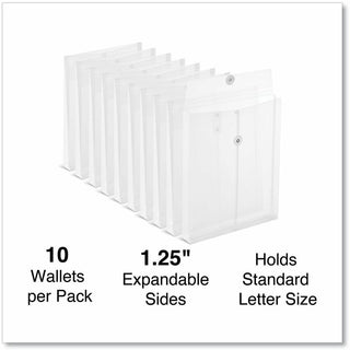 Top Opening Poly Envelopes, 1.25" Expansion, Letter Size, Clear, 10/Pack