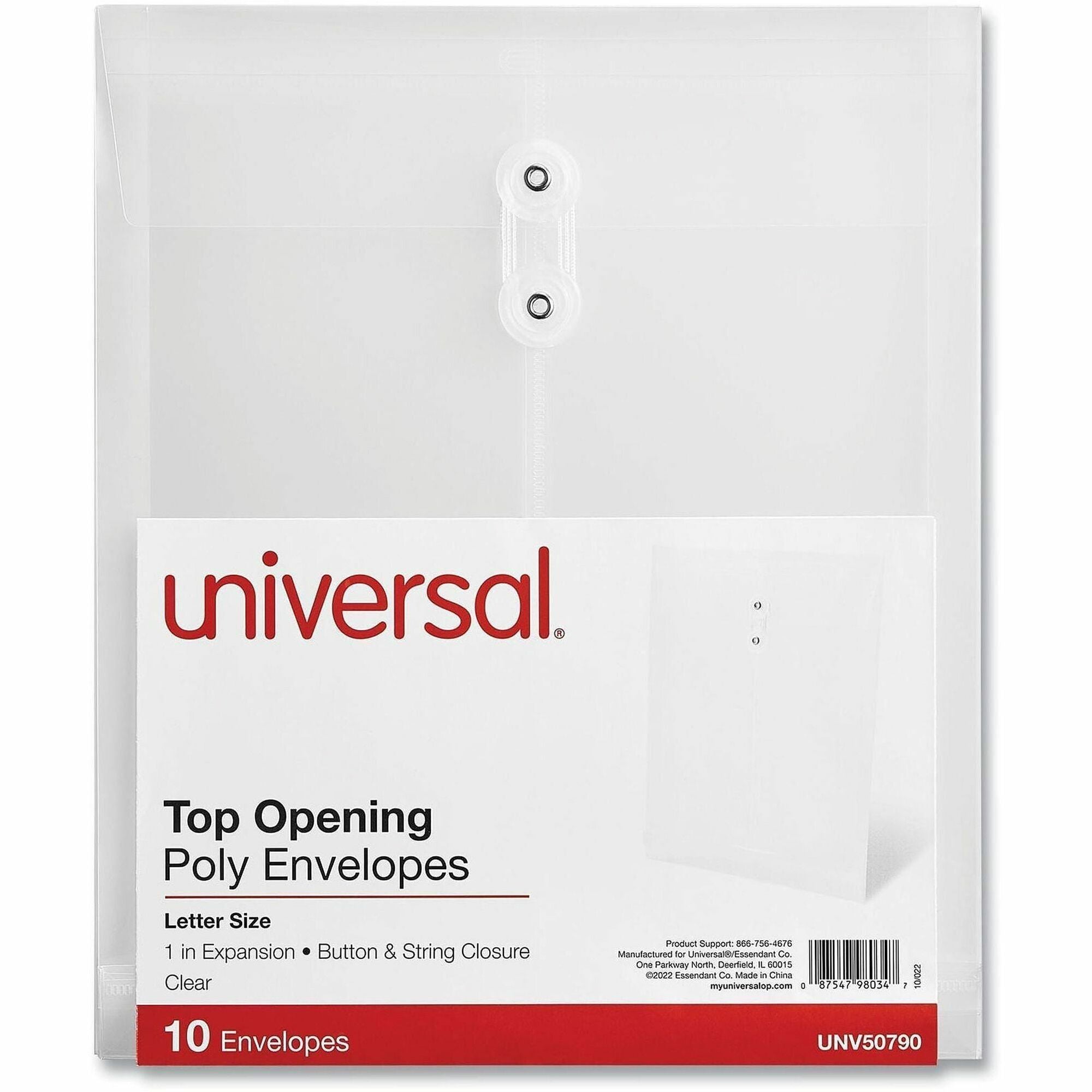 Top Opening Poly Envelopes, 1.25" Expansion, Letter Size, Clear, 10/Pack