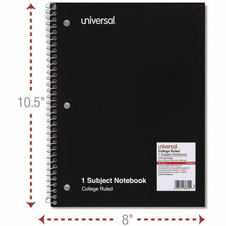 Wirebound Notebook, 1-Subject, Medium/College Rule, Black Cover, (70) 10.5 x 8 Sheets