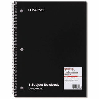 Wirebound Notebook, 1-Subject, Medium/College Rule, Black Cover, (70) 10.5 x 8 Sheets
