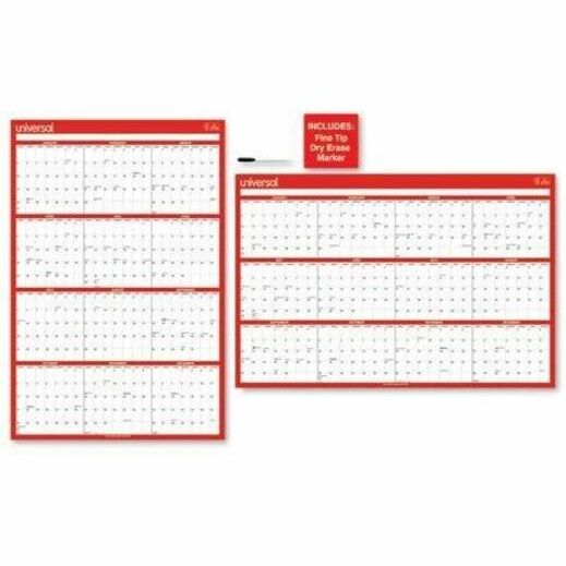 Erasable Wall Calendar, 24 x 36, White/Red Sheets, 12-Month (Jan to Dec): 2024