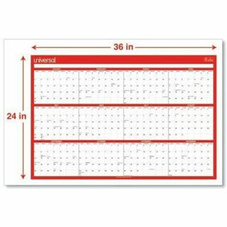 Erasable Wall Calendar, 24 x 36, White/Red Sheets, 12-Month (Jan to Dec): 2024