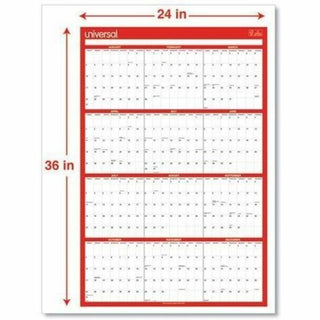 Erasable Wall Calendar, 24 x 36, White/Red Sheets, 12-Month (Jan to Dec): 2024