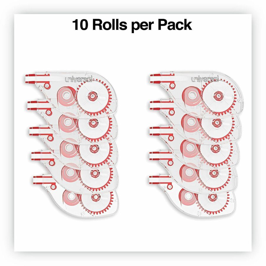 Side-Application Correction Tape, Non-Refillable, Transparent Gray/Red Applicator, 0.2" x 393", 10/Pack