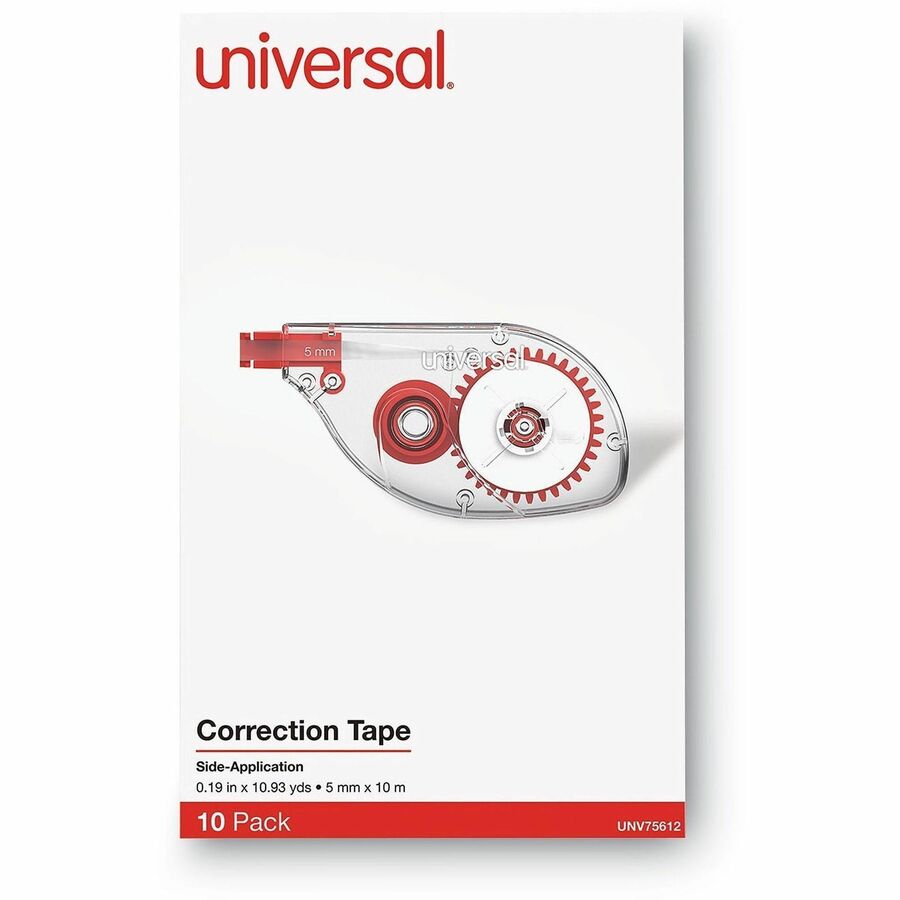 Side-Application Correction Tape, Non-Refillable, Transparent Gray/Red Applicator, 0.2" x 393", 10/Pack